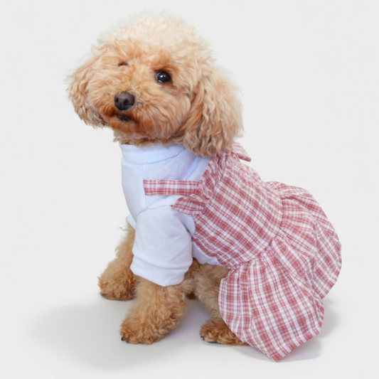 犬服 小型犬|ギンガムチェック トップス付きワンピース(ミニ帽子付き)