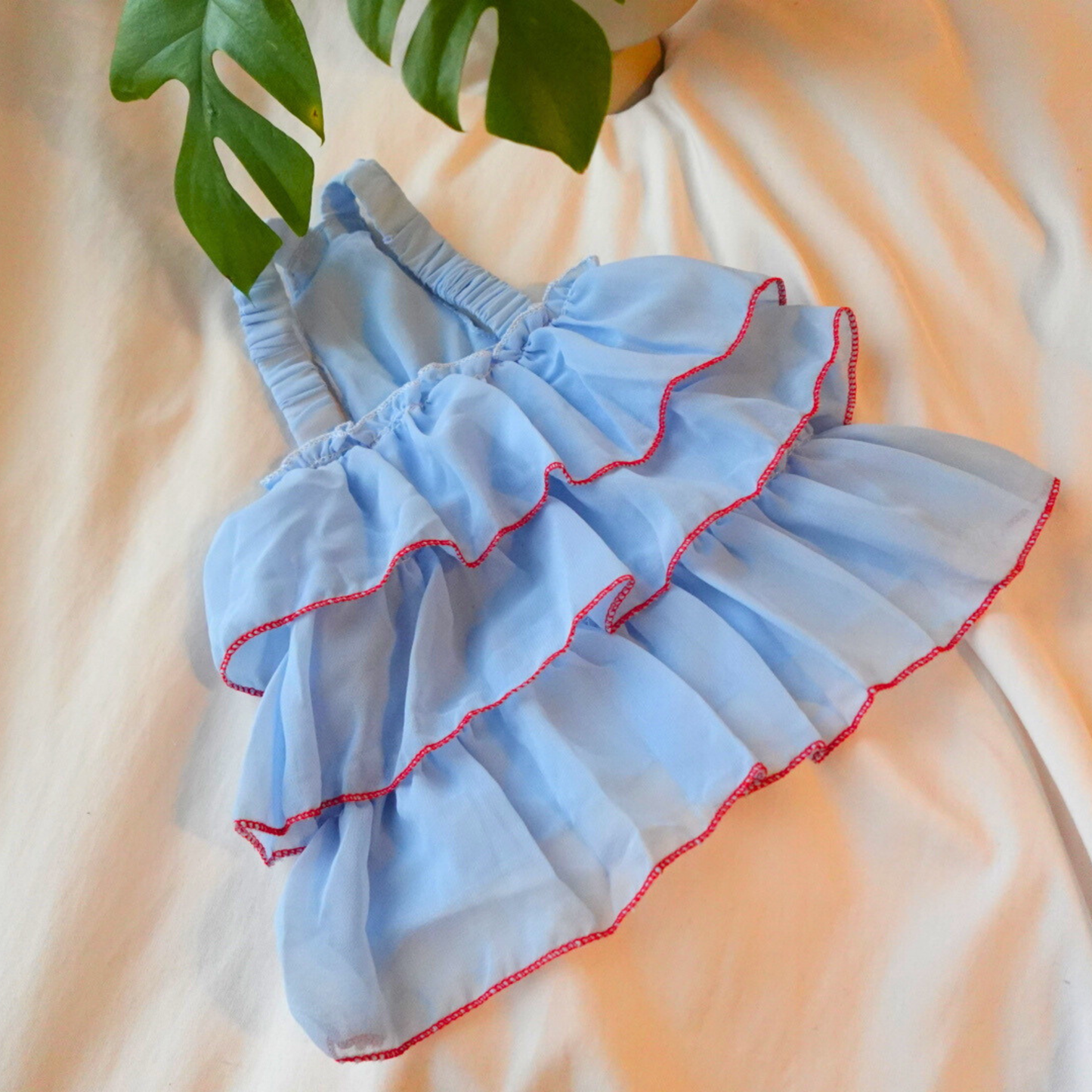 犬服 小型犬｜フリルシフォン キャミワンピース（ブルー）