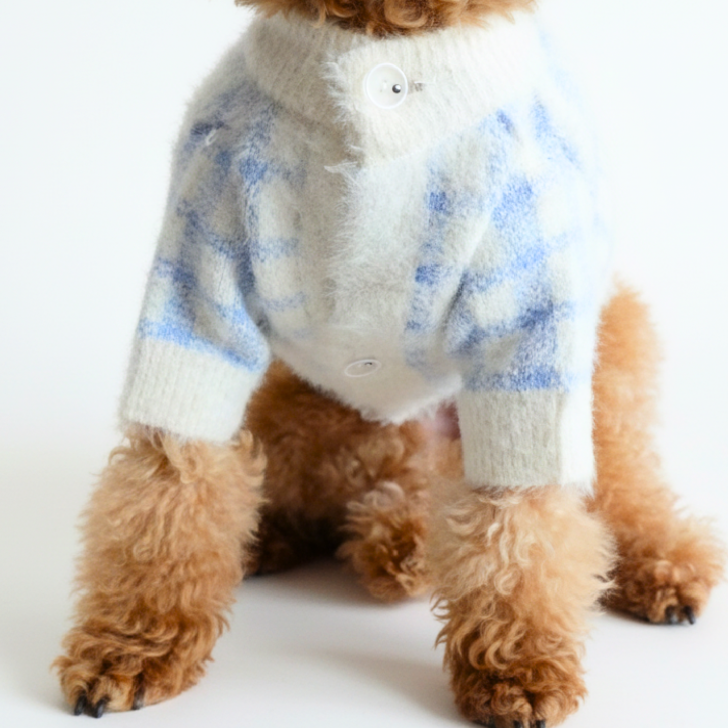 犬服 小型犬｜ギンガムチェック ニットカーディガン（ブルー）